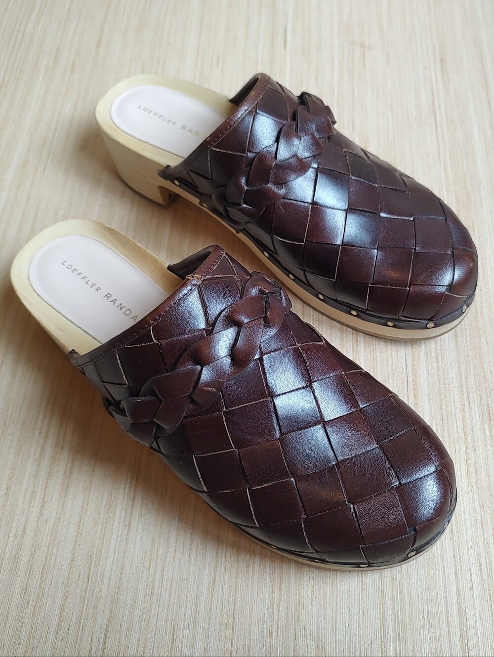 Loeffler Randall Polina Clogs Slides Mules Leather Weave Cherry Brown Sandals 8 - Picture 2 of 16